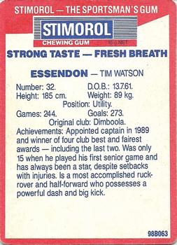 1990 AFL Scanlens Stimorol #32 Tim Watson Back